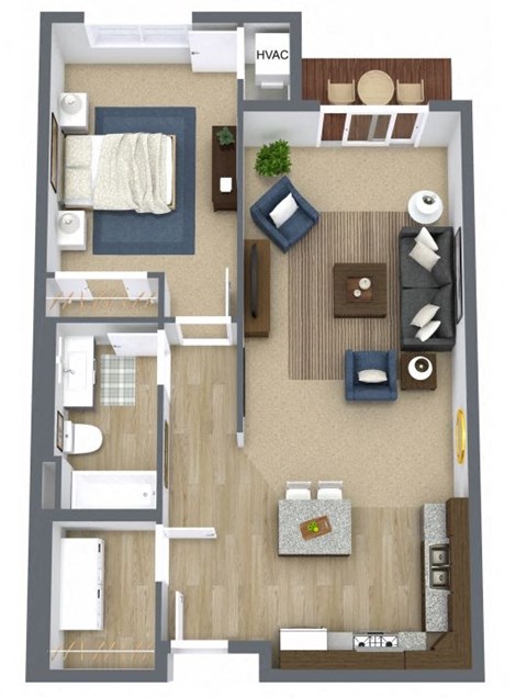 Floor plan for 1 bed, 1 bath, 775 sqft